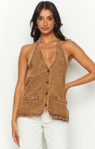 Lioness Hills Halter Stonewash Top sold by Beginning Boutique