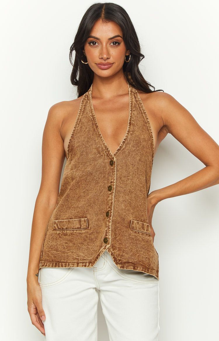 Lioness Hills Halter Stonewash Top sold by Beginning Boutique product image thumbnail 3