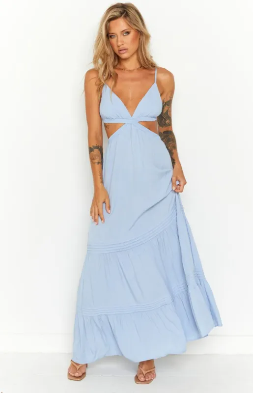 Cove Blue Cutout Maxi Dress sold by Beginning Boutique