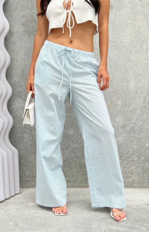 Oli Blue Stripe Linen Blend Pants sold by Beginning Boutique