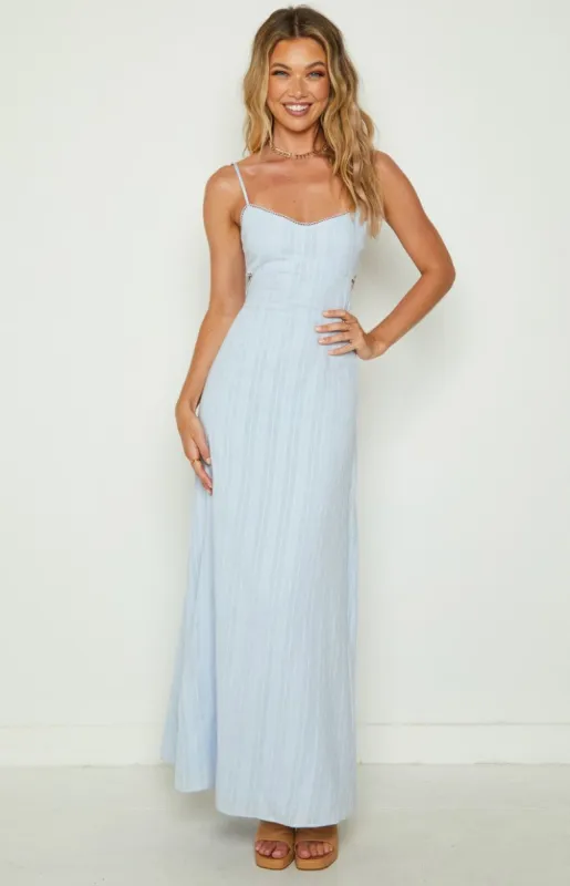 Demi Baby Blue Midi Dress sold by Beginning Boutique