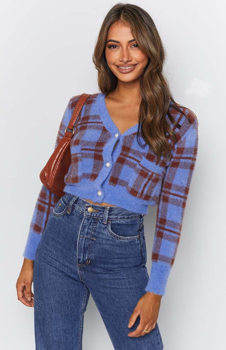 Hannah Checked Cardigan Blue sold by Beginning Boutique product image thumbnail 5