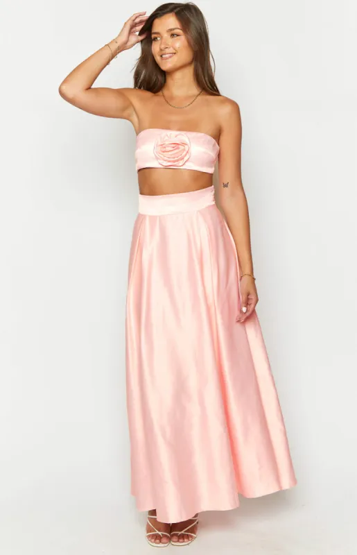 Nakiyah Pink Satin High Waisted Maxi Skirt made by Beginning Boutique