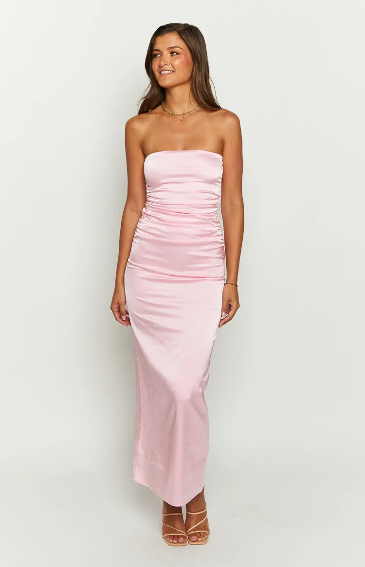 Pink Bloom Satin Strapless Maxi Dress sold by Beginning Boutique product image thumbnail 3