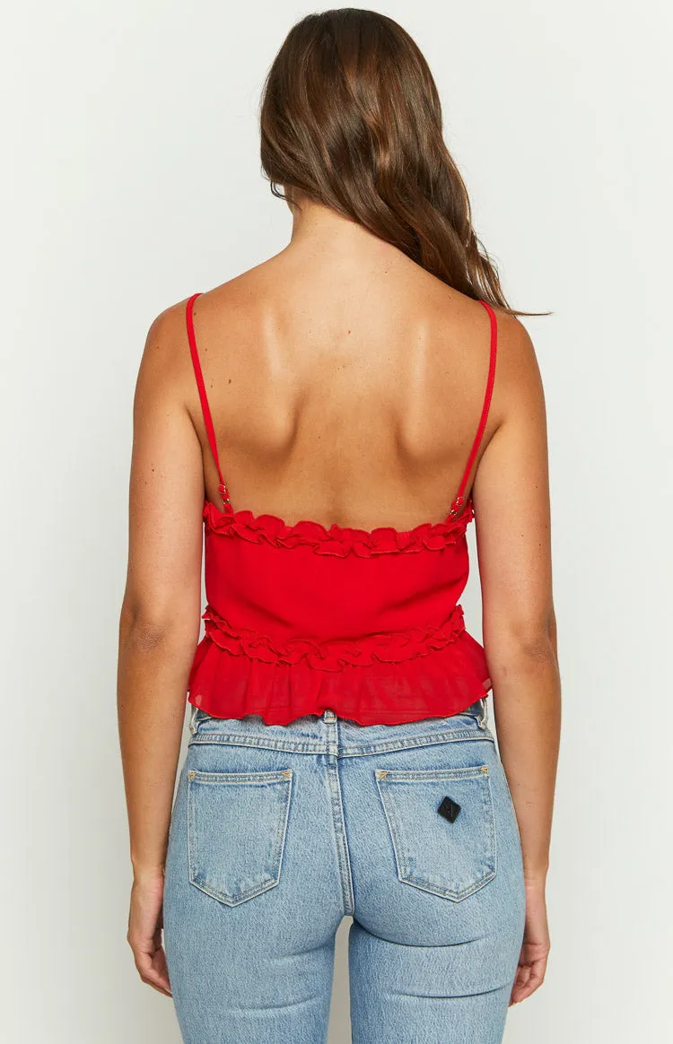 Tora Red Frill Cami sold by Beginning Boutique product image thumbnail 5