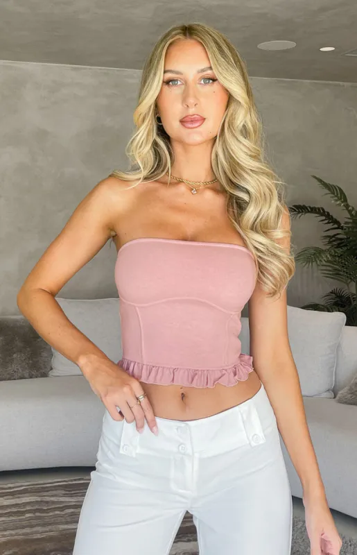 Florah Pink Ruffle Tube Top sold by Beginning Boutique