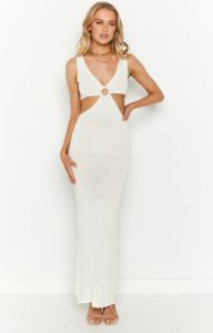 Dalaney Cream Knitted Ring Midi Dress sold by Beginning Boutique
