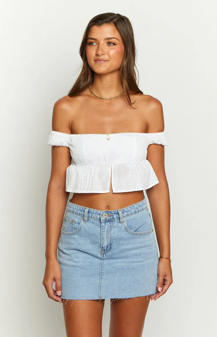 Dandi White Off The Shoulder Crop Top sold by Beginning Boutique