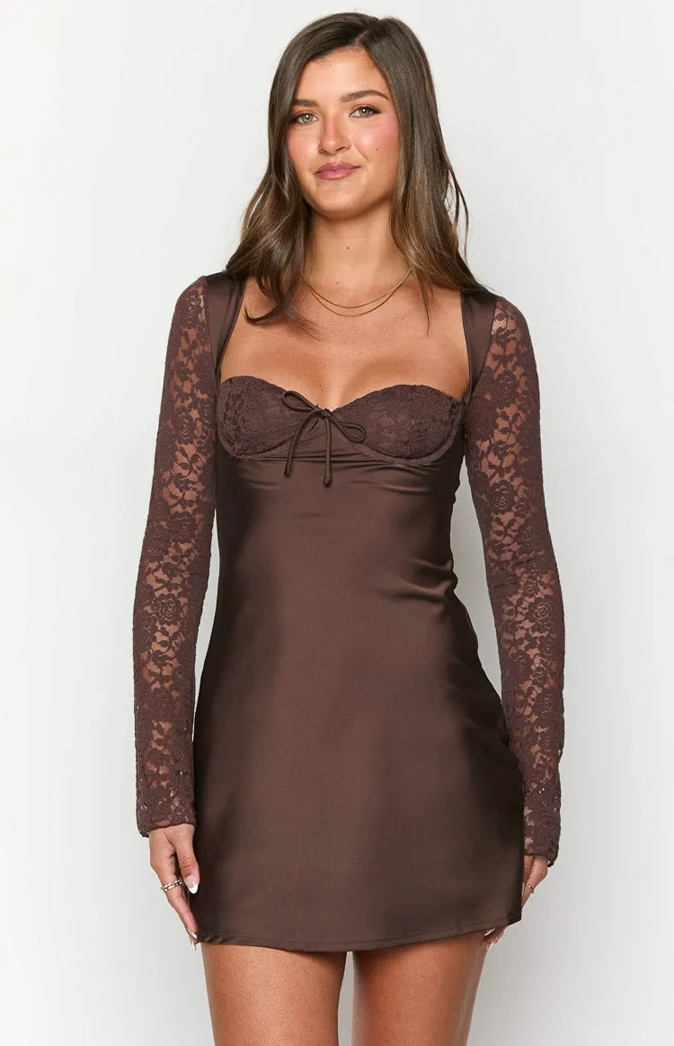 Viola Brown Long Sleeve Mini Dress sold by Beginning Boutique product image thumbnail 2