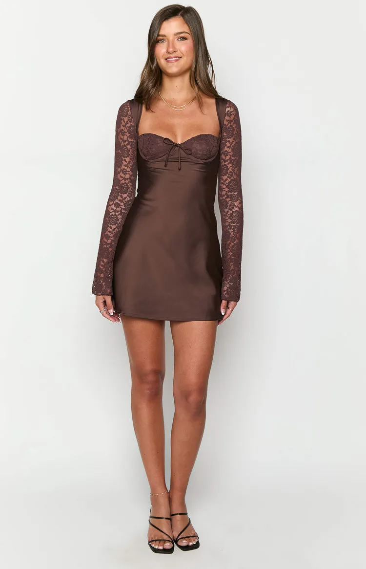 Viola Brown Long Sleeve Mini Dress sold by Beginning Boutique product image thumbnail 3