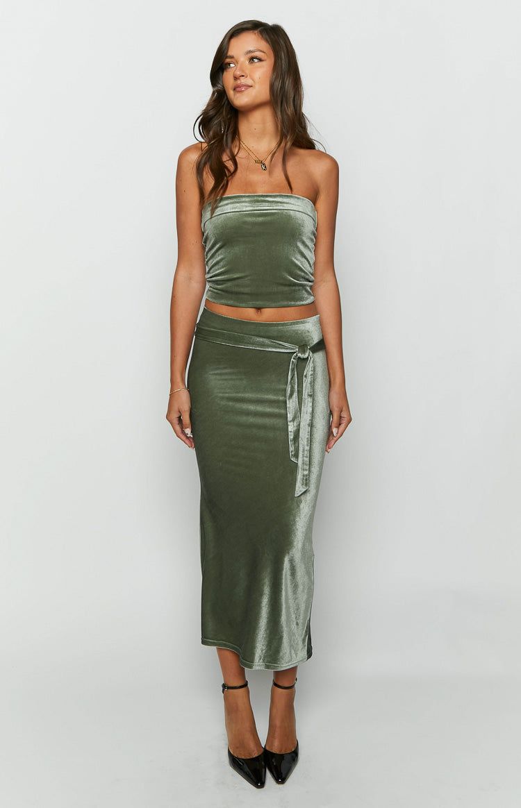 Arleth Green Strapless Velvet Top sold by Beginning Boutique product image thumbnail 5