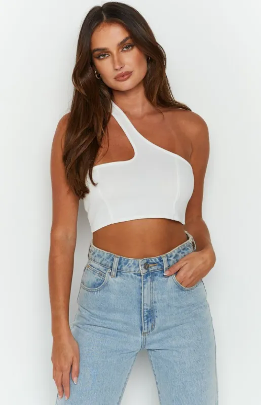 Athena White One Shoulder Top sold by Beginning Boutique