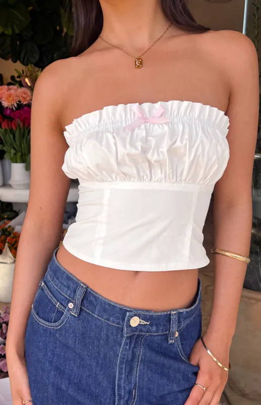 Cherise White Strapless Crop Top sold by Beginning Boutique