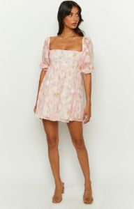 Rubi Pink Floral Babydoll Mini Dress sold by Beginning Boutique