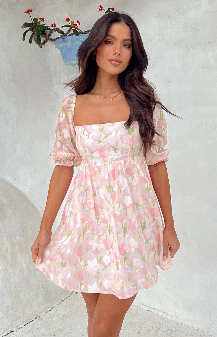 Rubi Pink Floral Babydoll Mini Dress sold by Beginning Boutique