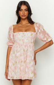 Rubi Pink Floral Babydoll Mini Dress sold by Beginning Boutique