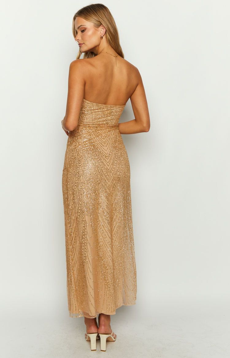 Chantel Gold Glitter Maxi Formal Dress sold by Beginning Boutique product image thumbnail 5