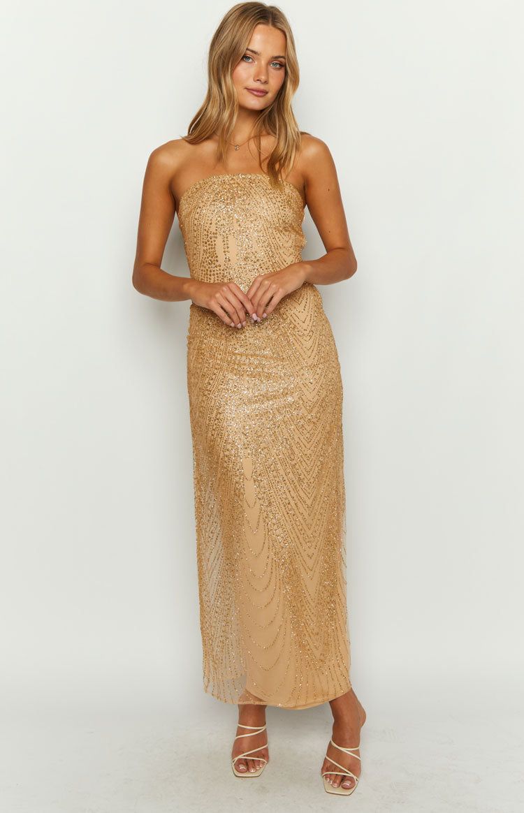 Chantel Gold Glitter Maxi Formal Dress sold by Beginning Boutique product image thumbnail 3