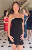 Alina Black Strapless Chiffon Mini Dress sold by Beginning Boutique