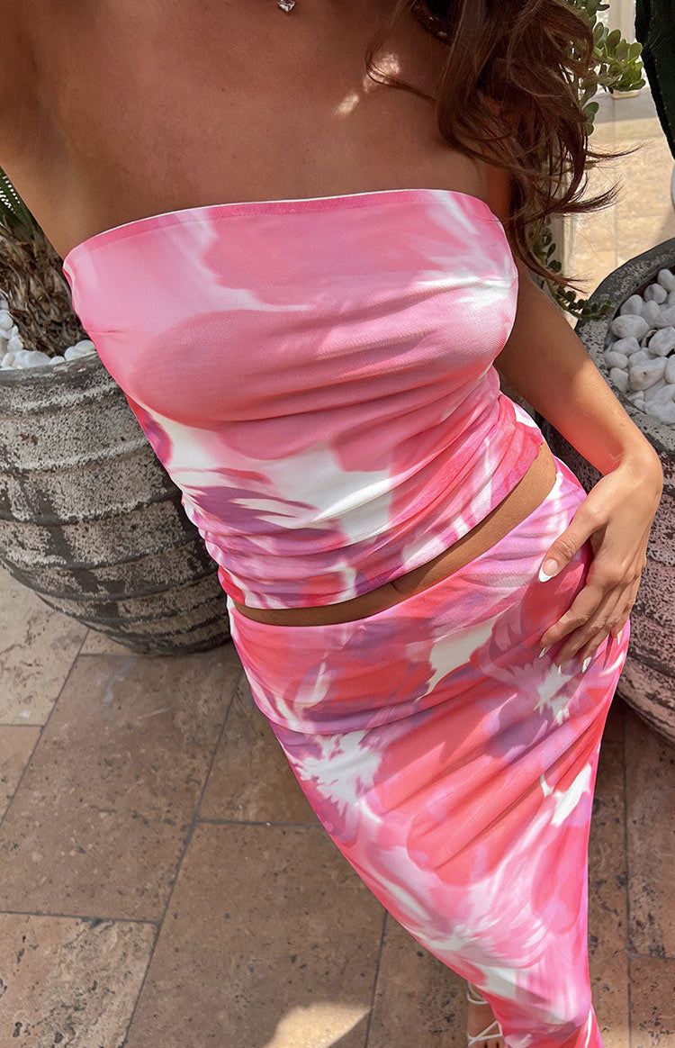 When In Rome Pink Floral Print Tube Top sold by Beginning Boutique