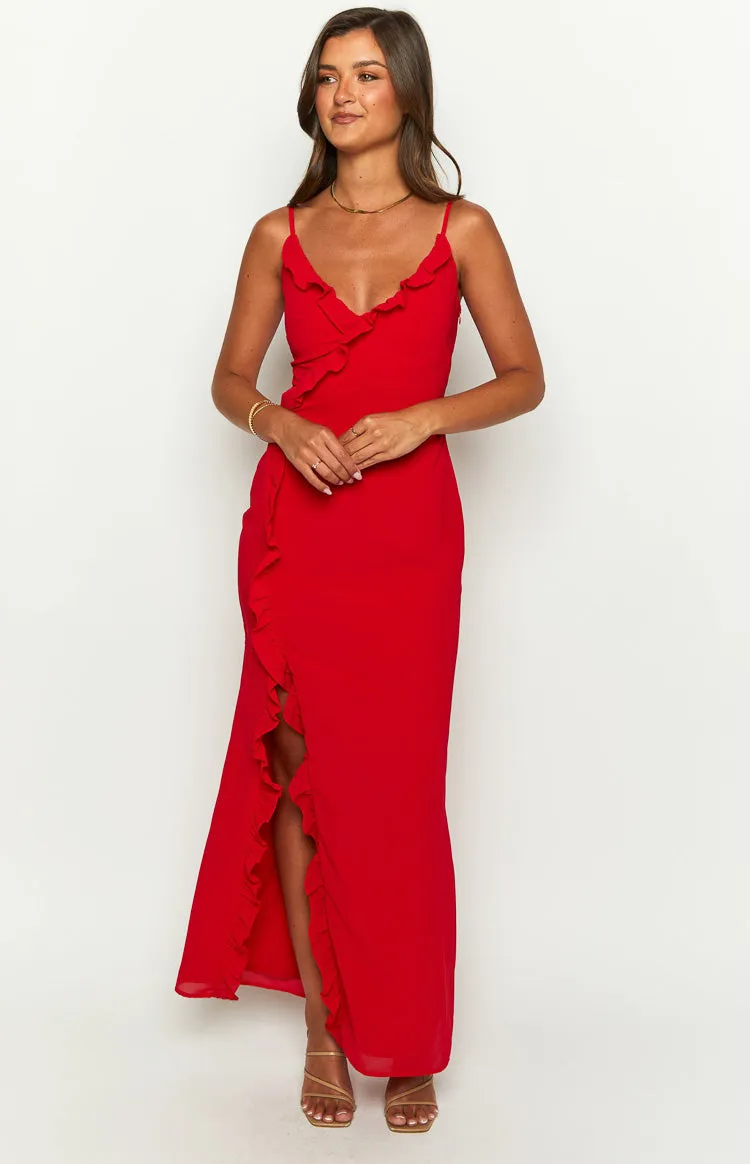 Nahanee Red Ruffle Maxi Dress sold by Beginning Boutique product image thumbnail 3
