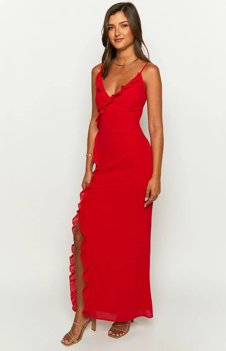 Nahanee Red Ruffle Maxi Dress sold by Beginning Boutique product image thumbnail 4