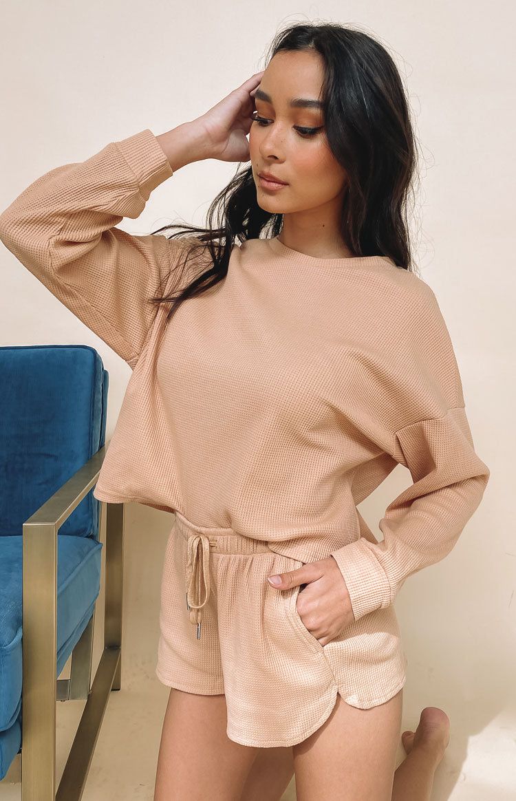 Steph Long Sleeve Waffle Top Tan sold by Beginning Boutique product image thumbnail 3