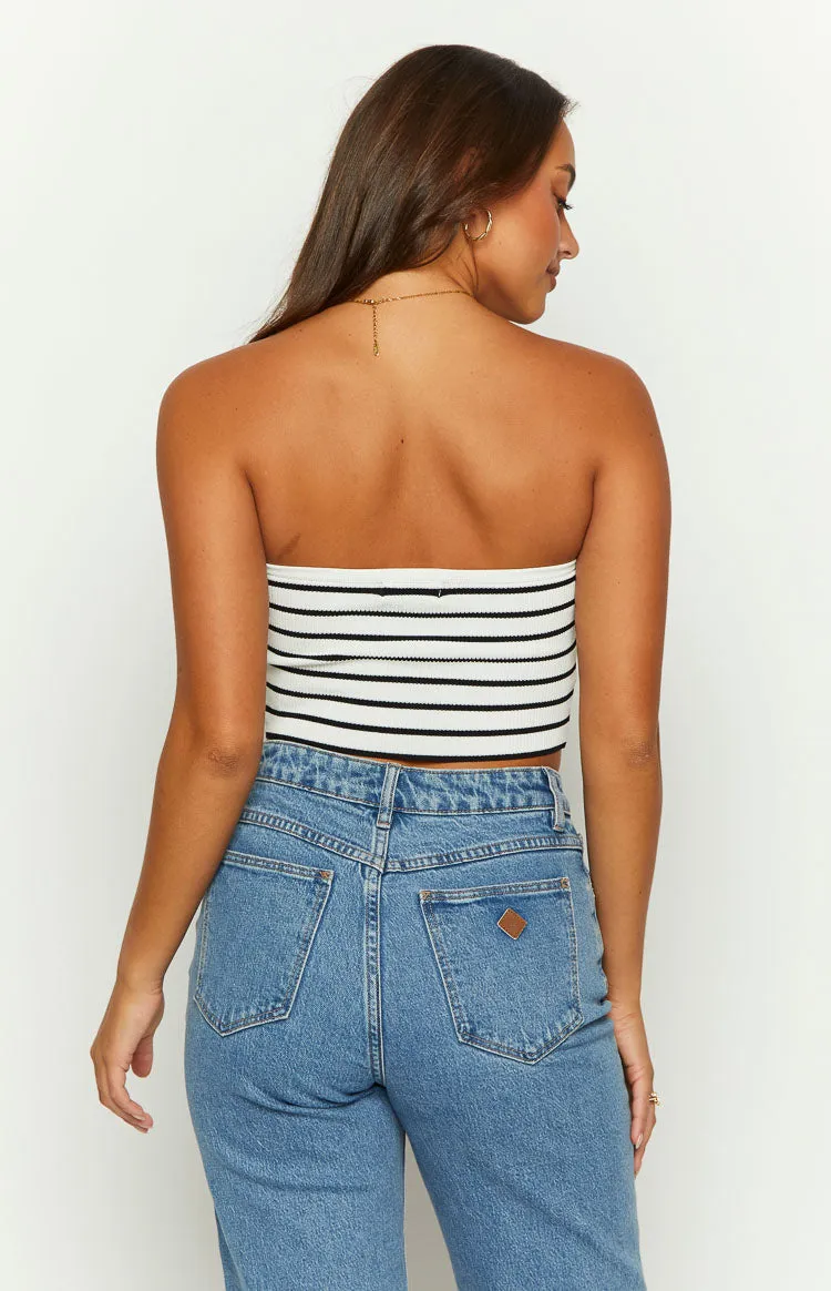 Clover Black and White Striped Knit Corset Top sold by Beginning Boutique product image thumbnail 5