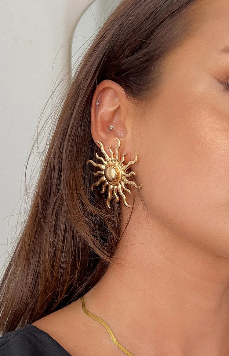Sunburst Gold Sun Earrings sold by Beginning Boutique