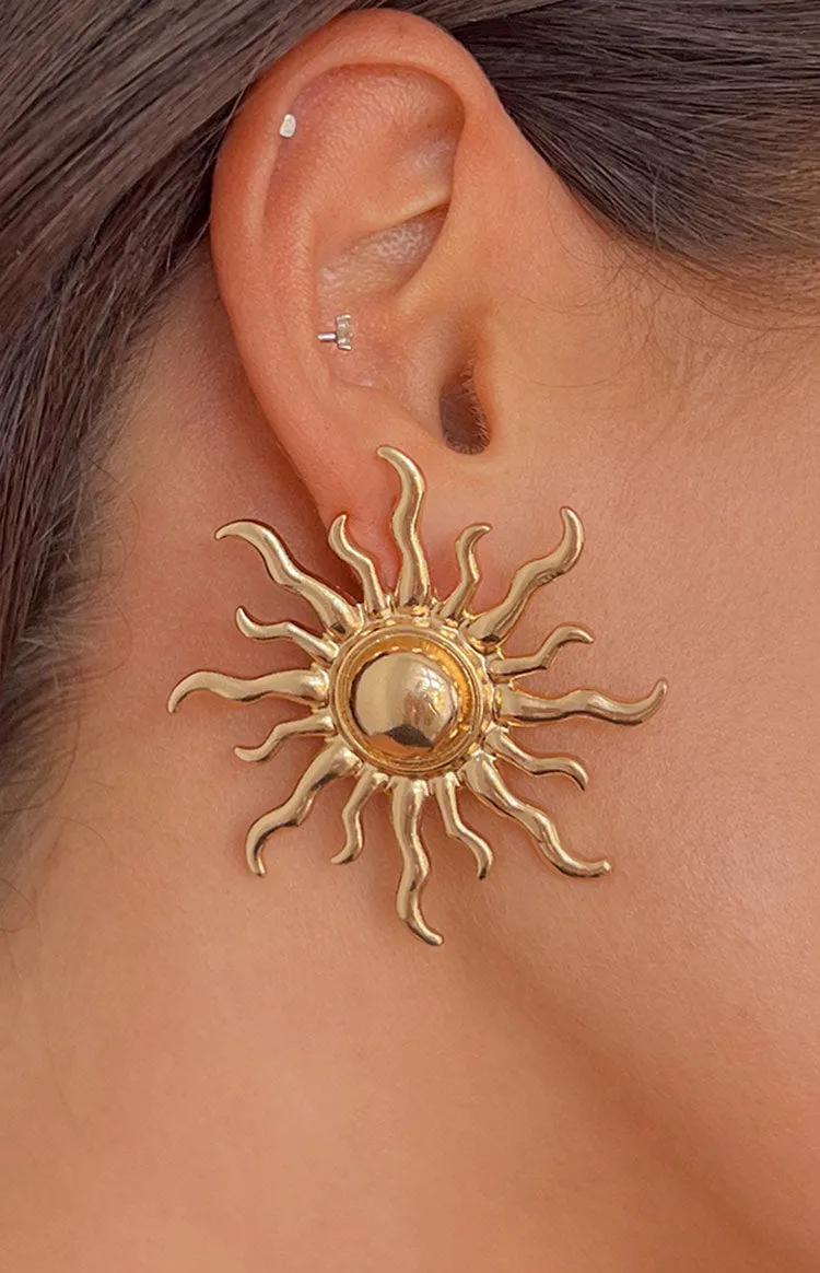 Sunburst Gold Sun Earrings sold by Beginning Boutique product image thumbnail 2