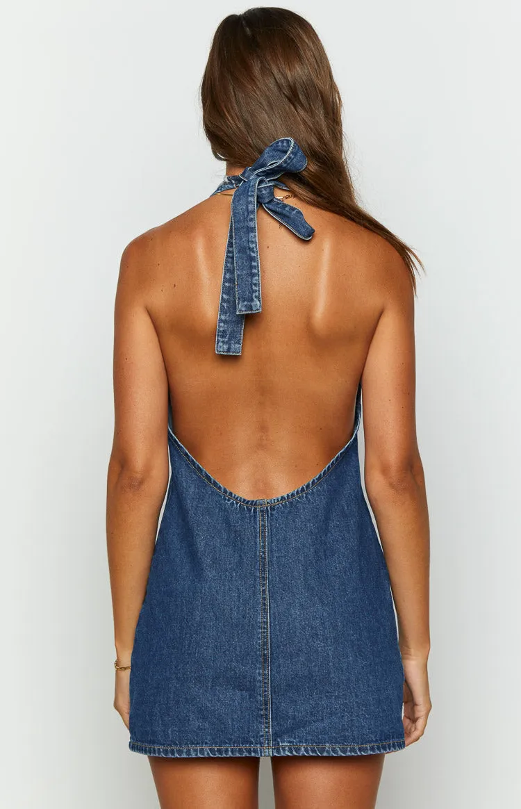 Corbin Denim Halter Neck Mini Dress sold by Beginning Boutique product image thumbnail 5