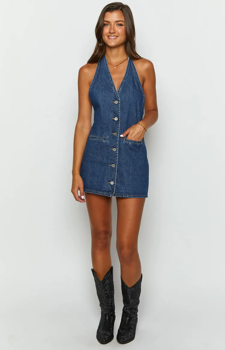 Corbin Denim Halter Neck Mini Dress sold by Beginning Boutique product image thumbnail 3