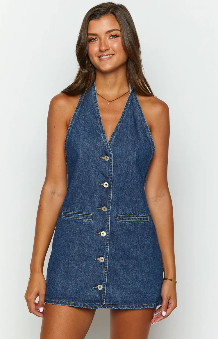 Corbin Denim Halter Neck Mini Dress sold by Beginning Boutique product image thumbnail 2