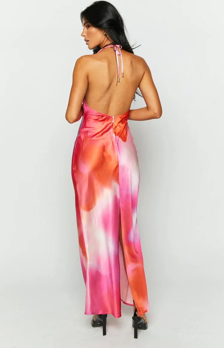 Valletta Pink Print Halter Neck Maxi Dress sold by Beginning Boutique product image thumbnail 5