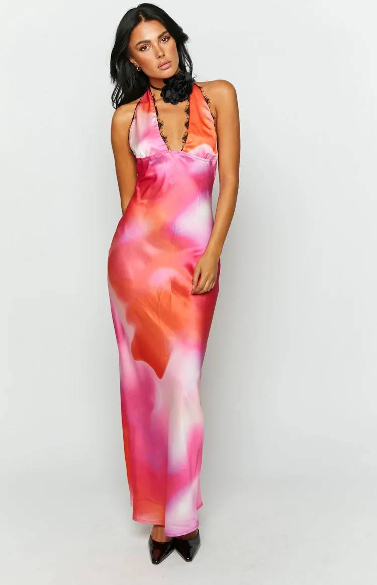Valletta Pink Print Halter Neck Maxi Dress sold by Beginning Boutique product image thumbnail 2