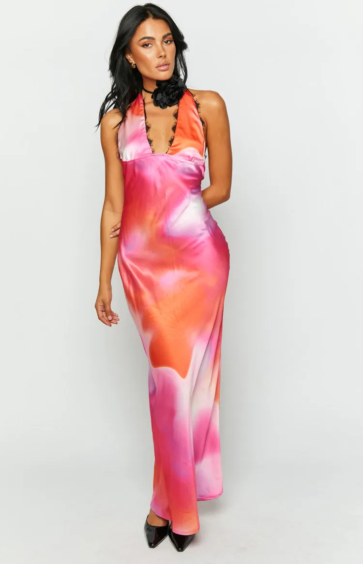 Valletta Pink Print Halter Neck Maxi Dress sold by Beginning Boutique product image thumbnail 3