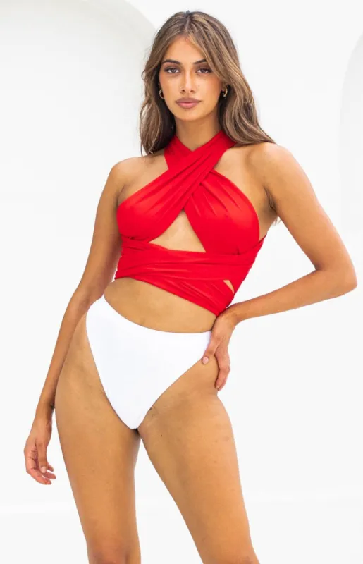 Vera Wrap Crop Top Red sold by Beginning Boutique