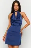 Kai Blue Satin Halter Mini Dress sold by Beginning Boutique