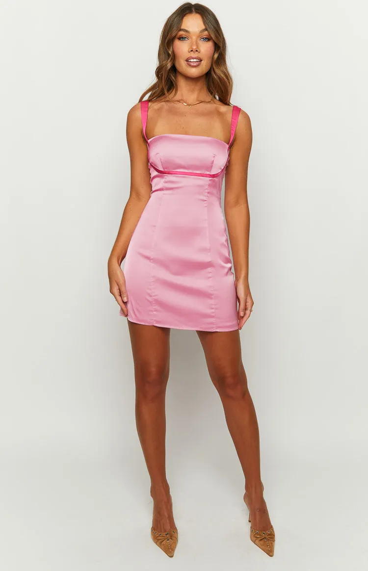 California Pink Satin Contrast Mini Dress sold by Beginning Boutique product image thumbnail 2