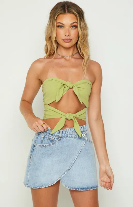 Lavinia Green Double Tie Crop Top sold by Beginning Boutique