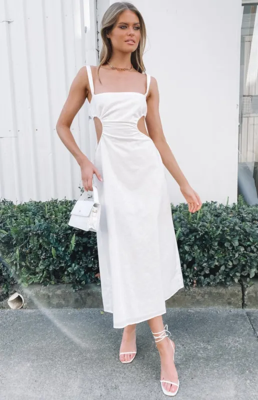Penelope Midi Dress White sold by Beginning Boutique