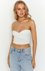 Kayla White Strapless Knit Top sold by Beginning Boutique