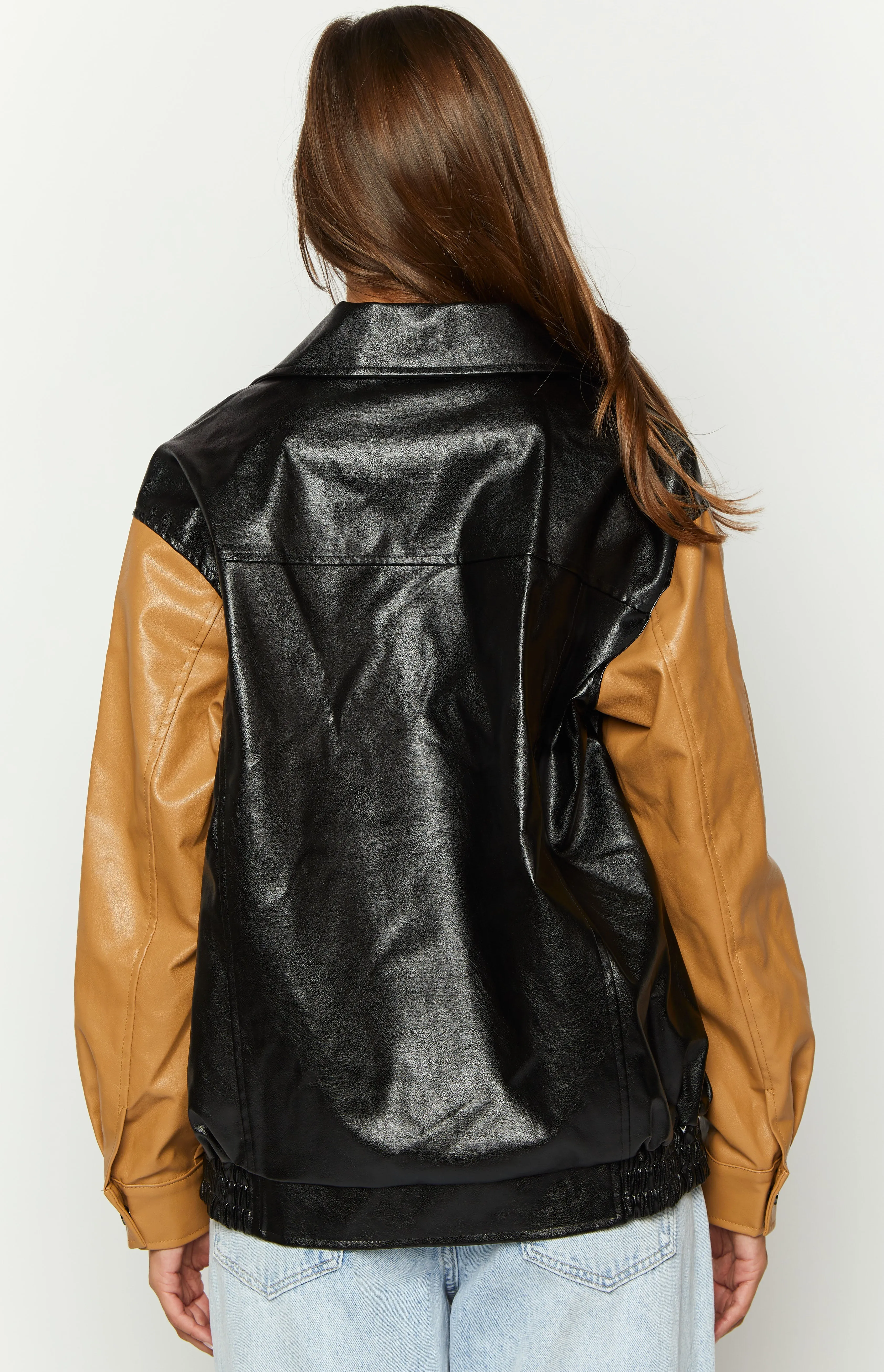 Abbi PU Black And Brown Contrast Bomber Jacket sold by Beginning Boutique product image thumbnail 5