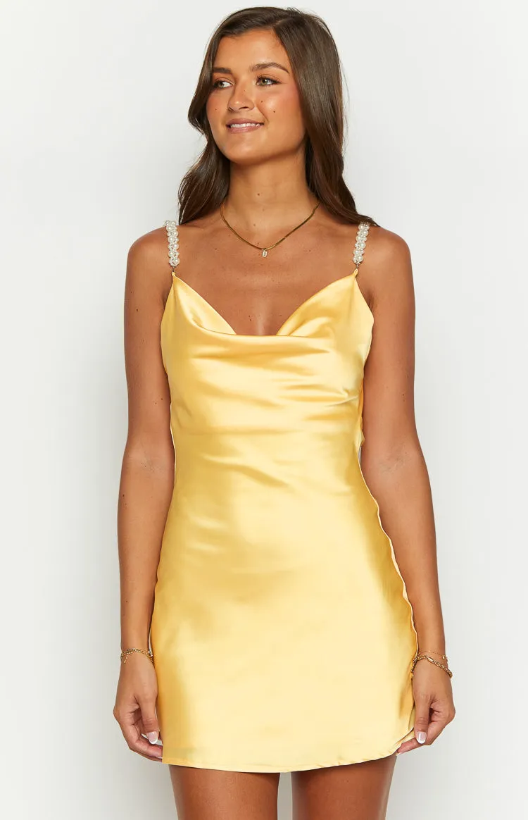 Tira Yellow Satin Mini Dress sold by Beginning Boutique product image thumbnail 3