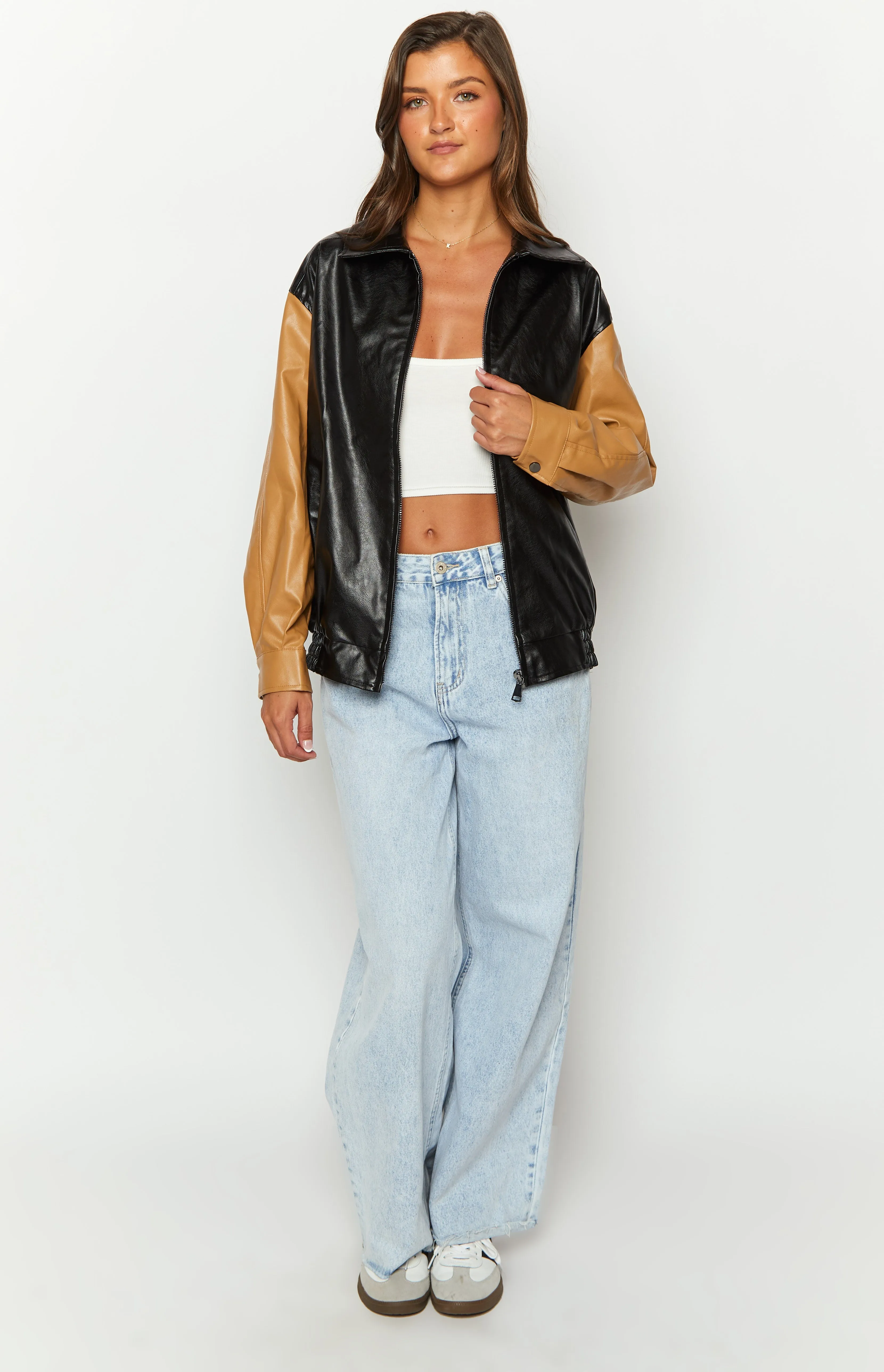 Abbi PU Black And Brown Contrast Bomber Jacket sold by Beginning Boutique product image thumbnail 3