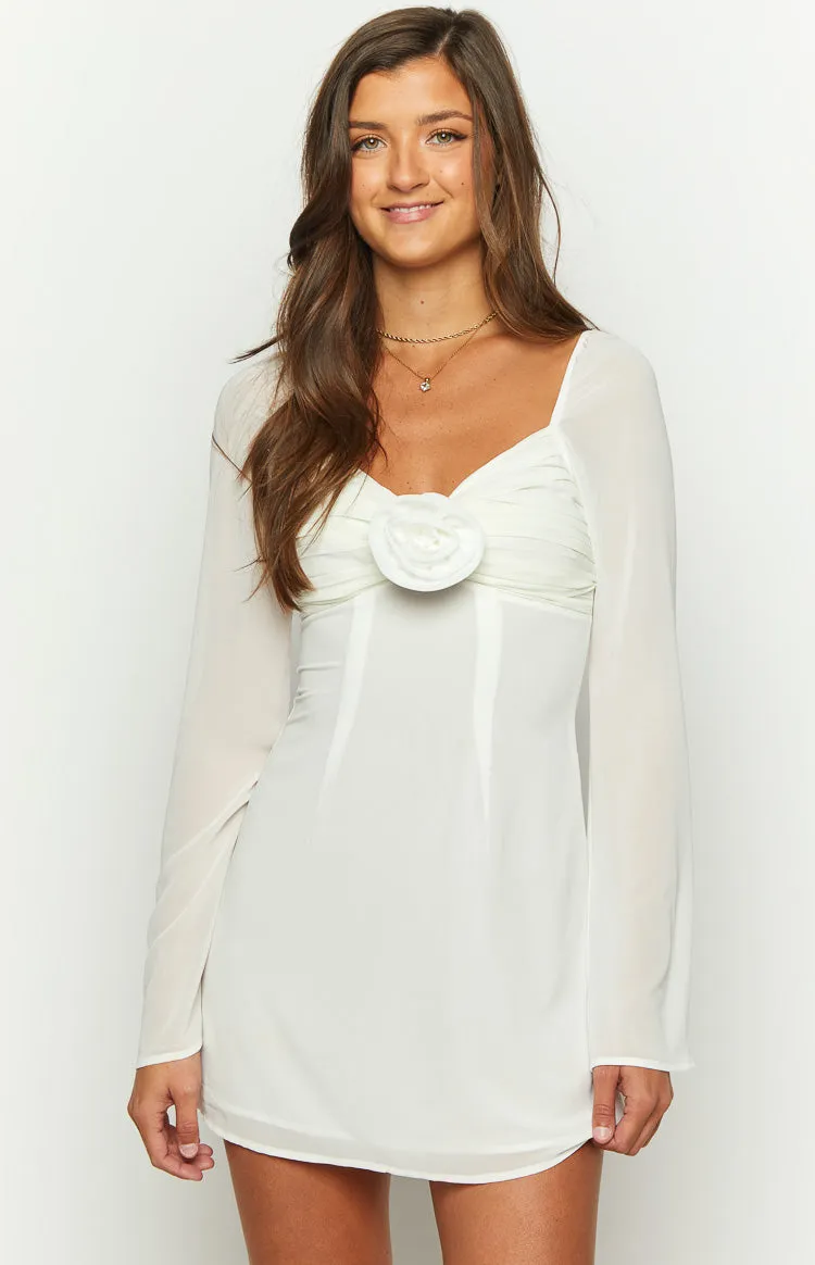Kadence White Chiffon Long Sleeve Mini Dress sold by Beginning Boutique product image thumbnail 4