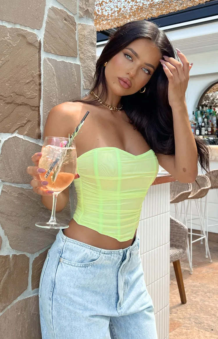 The Electric Green Mesh Strapless Corset sold by Beginning Boutique