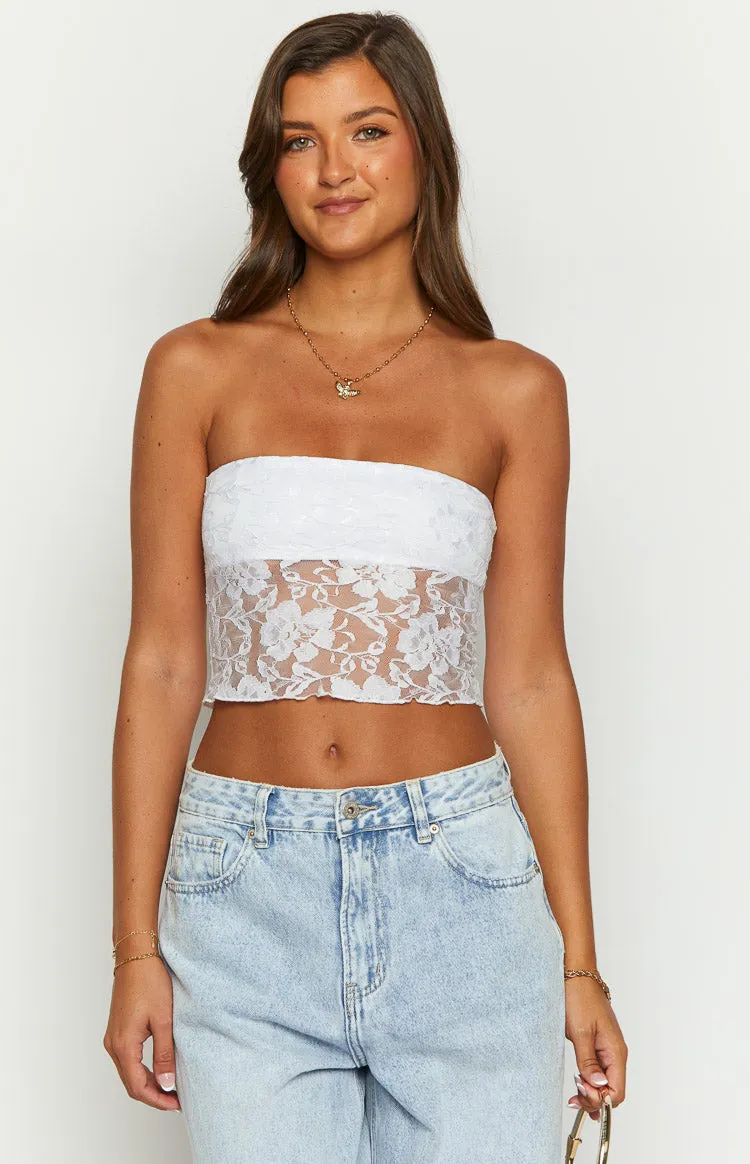 Rueth White Lace Strapless Crop Top sold by Beginning Boutique product image thumbnail 3