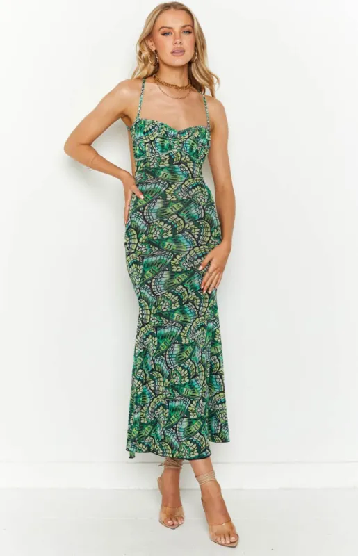 Elysium Green Butterfly Print Maxi Dress sold by Beginning Boutique