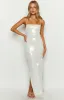 Manhattan White Sequin Slip Maxi Formal Dress sold by Beginning Boutique